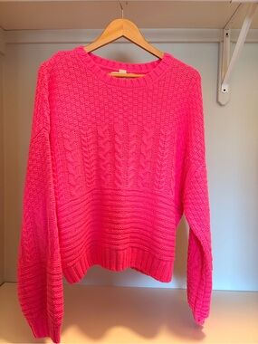 saltwater LUXE Hot Pink Cable Knit Crewneck Sweater